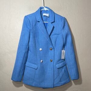 Tuckernuck Hyacinth house cornflower blue double gold button captains blazer NWT